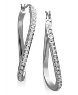 Sterling Silver Earrings, Black and White Diamond Accent Oval Twist Hoop Earrings   Earrings   Jewelry & Watches