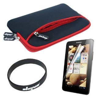 Skque Neoprene Glove Series Case(Black with Red Trim) + Clear Screen Protector Cover within a free Wrist Armhand for Lenovo IdeaTab A2107A 7 Inch Tablet: Computers & Accessories