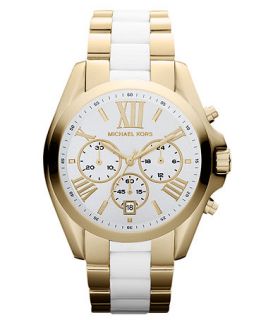 Michael Kors Womens Chronograph Bradshaw White Acetate and Gold Tone Stainless Steel Bracelet Watch 43mm MK5743   Watches   Jewelry & Watches