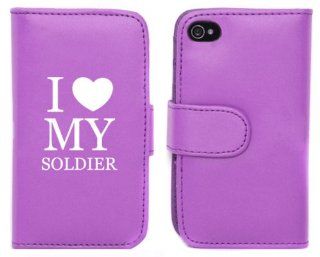 Purple Apple iPhone 5 5S 5LP145 Leather Wallet Case Cover I Love My Soldier: Cell Phones & Accessories