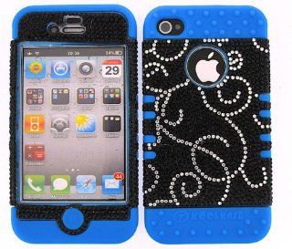3 IN 1 HYBRID SILICONE COVER FOR APPLE IPHONE 4 4S HARD CASE SOFT LIGHT BLUE RUBBER SKIN VINES LB FD147 KOOL KASE ROCKER CELL PHONE ACCESSORY EXCLUSIVE BY MANDMWIRELESS: Cell Phones & Accessories