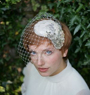 vintage inspired bridal headdress with veil by the headmistress