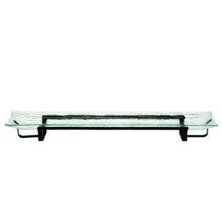 Bark Textured Glass Serving Dish, Food Tray or Party Platter ~ G141 Clear Rectangle Glass Platter Serve Ware w/ Hidden Stand for Serving Hors D'oeuvres, Fruit, Vegetables, Tapas and More.: Kitchen & Dining