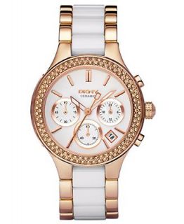 DKNY Watch, Womens Chronograph Rose Gold Tone and White Ceramic Bracelet NY8183   Watches   Jewelry & Watches