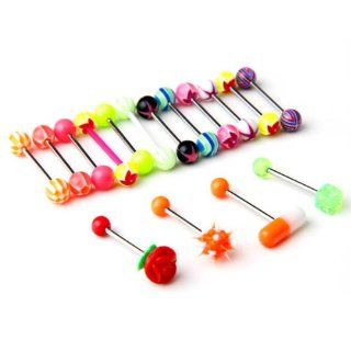 16pcs 316L Surgical Steel Assorted 14 Guage Rose Dice UV Tongue Ring Nipple Bar Barbell Ball: Body Piercing Rings: Jewelry
