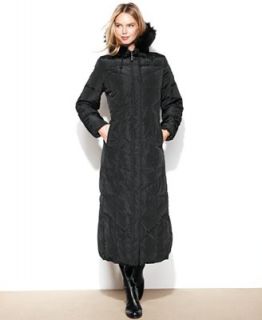 Jones New York Coat, Hooded Faux Fur Trim Maxi Puffer   Coats   Women