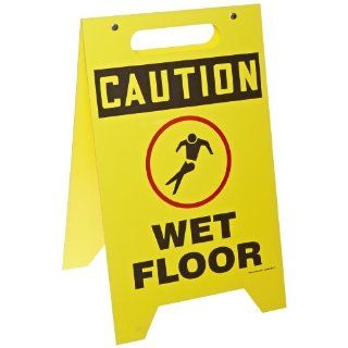 Accuform Signs MF111 Plastic Free Standing Fold Ups Floor Safety Sign, Legend "CAUTION WET FLOOR" with Graphic, 12" Width x 20" Height x 0.125" Thickness, Black/Red on Yellow: Industrial & Scientific