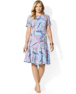 Lauren Ralph Lauren Plus Size Short Sleeve Paisley Print A Line Dress   Dresses   Plus Sizes