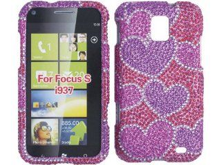 Purple Pink Hearts Bling Rhinestone Diamond Crystal Faceplate Hard Skin Case Cover for Samsung Focus S SGH i937 w/ Free Pouch: Cell Phones & Accessories