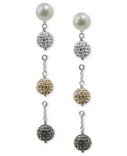 Honora Style Cultured Freshwater Pearl (8mm) and Crystal Interchangeable Earring Set in Sterling Silver   Earrings   Jewelry & Watches