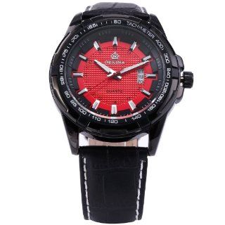 ORKINA Men's Date Diamond Check Leather Band Mens Sport Quartz Wrist Watch ORK119: Watches