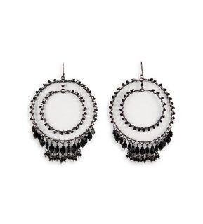 Black Color Stone Silver Tone Double Dangle Earrings: Jewelry