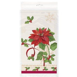 Poinsettia Joy Plastic Table Cover, 54 by 108 Inch: Kitchen & Dining
