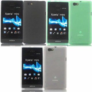 3 Pack Gel Case Cover Skin For Sony Xperia Miro / Black And Green And Off White: Cell Phones & Accessories