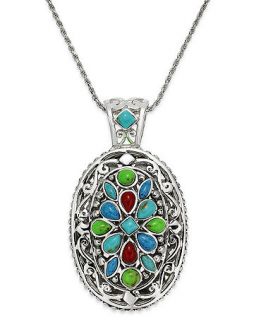 Sterling Silver Multistone Oval Pendant Necklace (8 ct. t.w.)   Necklaces   Jewelry & Watches