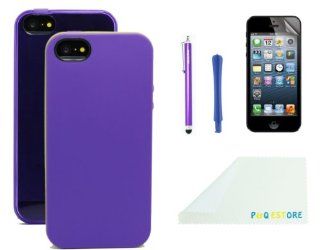 P&Q Estore High Quality Sturdy Soft TPU Case/Cover/Skin for Apple iPhone 5 + 1 x Soft TPU clear Case/Cover/Skin for iPhone 5+ 1 x 4.5' Stylus Pen +1 x Screen Protector + 1 x Open Tool + 1 x Cleaning Cloth in Retail Packaging (Purple): Cell Phones &