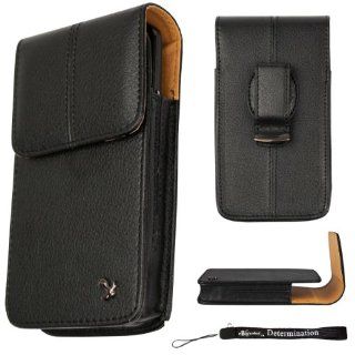 Black Texture Verticle Pebbled Leather Hip Holster Case with Belt Clip For All New HTC One M7 (32GB/64GB) 2013! + an eBigValue Determination Hand Strap: Cell Phones & Accessories