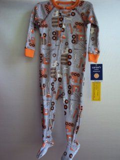 Carter's Boys One piece Footed Cotton Sleeper Gray/Orange Construction 18 Months: Baby