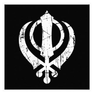 Scratched White Sikh Khanda Symbol on Black Custom Announcements