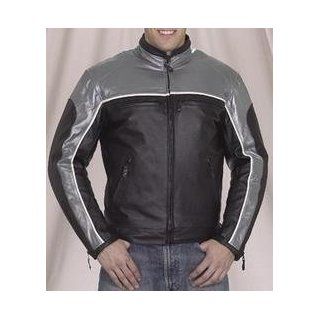 Mens Black &Gray Vented Leather Motorcycle Racing Jacket: Automotive