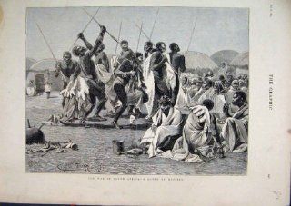 1879 War South Africa Dance Kaffirs Men Spears Camp   Prints