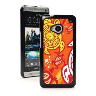 HTC One M7 Black Hard Back Case Cover MB114 Color Red Orange Yellow Sea Turtle Tribal Design: Cell Phones & Accessories