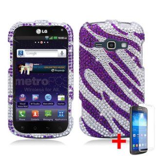 SAMSUNG GALAXY PREVAIL 2 RING M840 PURPLE SILVER ZEBRA ANIMAL DIAMOND BLING COVER HARD CASE + FREE SCREEN PROTECTOR from [ACCESSORY ARENA]: Cell Phones & Accessories