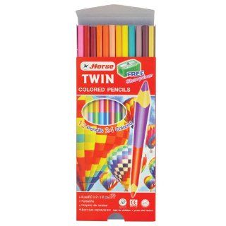 Useful Horse Band Twin Pencil Color Set of 12 (24 Color) Non Toxic with Little Shapener From Thailand
