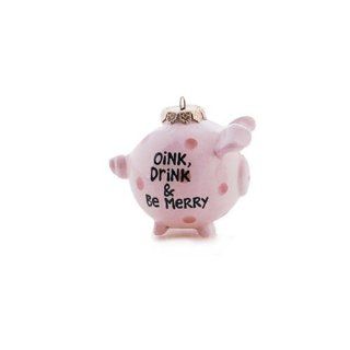 Oink, Drink & Be Merry Pig Ceramic Ornament   Collectible Figurines
