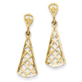 14k Yellow Gold Diamond cut Inverted Fan Dangle Post Earring: Jewelry