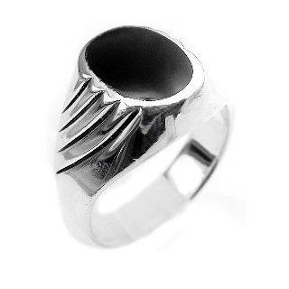 Mens Sterling Silver Oval Black Onyx Inlay Ring Size 13(Sizes 9, 10, 13): Bands: Jewelry