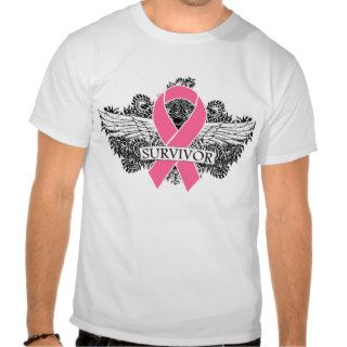 Breast Cancer Winged SURVIVOR Ribbon T shirts