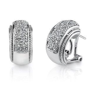 Starlet Sophistication: Sterling Silver Rhodium Nickel Finish Celebrity Style Hoop Earrings with Cubic Zirconia: Jewelry