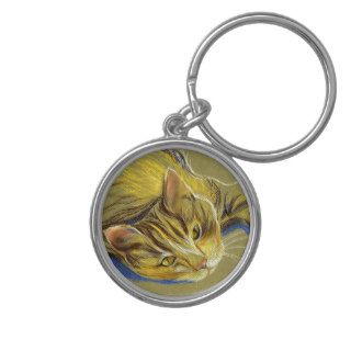 Cat with Gold Eyes   Pastel Drawing Keychain