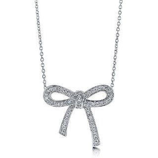 BERRICLE Sterling Silver Necklace Cubic Zirconia CZ Bow Tie Ribbon Pendant: BERRICLE: Jewelry