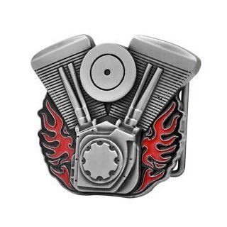 V Twin Motorcycle Engine Belt Buckle With Flames : Beauty