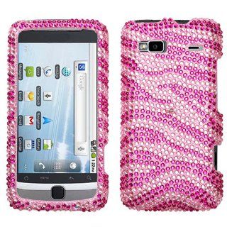Hot Pink Silver Zebra Crystal Diamante Protector Phone Cover for HTC T Mobile G2 (2010) Cell Phones & Accessories