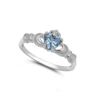 ALL NATURAL GENUINE GEMSTONE   9MM 2ctw Sterling Silver MARCH BLUE AQUAMARINE HEART BIRTHSTONE Royal Claddagh Celtic Irish Ring SIZE 2 13: Toe Rings: Jewelry