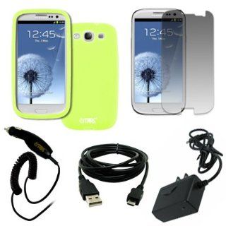 EMPIRE Accessories Samsung Galaxy S III / S3 Silicone Skin Case Cover (Glow in the Dark Green) + Invisible Screen Protector + USB 2.0 Data Cable + Car Charger + Wall Charger [EMPIRE Packaging]: Cell Phones & Accessories