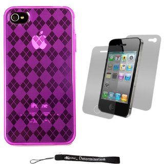 Magenta Durable TPU Skin Cover Case with Back Argyle Design for Apple iPhone 4 ( 4th Generation 16GB 32GB   AT&T and Verizon ) + Includes Anti Glare Screen Protector Guard: Cell Phones & Accessories