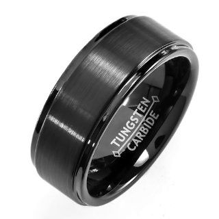Tungsten Carbide Men's Ladies Unisex Ring Wedding Band 8MM Black Plating Matte Brushed Center Shiny Comfort Fit (Available in Sizes 8 to 12) size 12: Jewelry
