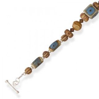 MMA Silver   7.5 inch Glass and Wood Bead Bracelet: Jewelry