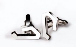 handmade geometric silver cufflinks by tom bramwell designs