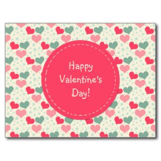 Cute Hearts and Stars Pattern Pink Teal Valentine Post Card