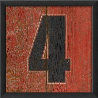 Eclectic Walls 17747 EB Number 4 Wooden Red Framed Print   Decorative Signs