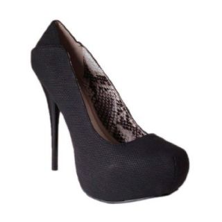 Women's Qupid Black Nubuck High Heel Stiletto Platform Plain Pumps Size 7.0 (Neutral210): Shoes