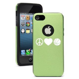 Apple iPhone 5 5S Green 5D3126 Aluminum & Silicone Case Cover Peace Love Basketball: Cell Phones & Accessories