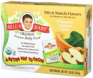 Bella Baby Organic Frozen Baby Food, Mix & Match Flavors (Pumpkin, Spinach, Apple), 9 Count, 1.5 Ounce Pouches (Pack of 4)  Baby Food Fruit  Grocery & Gourmet Food