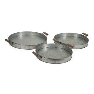 Set of 3 Gray Galvanized Steel Round Decorative Serving Trays  