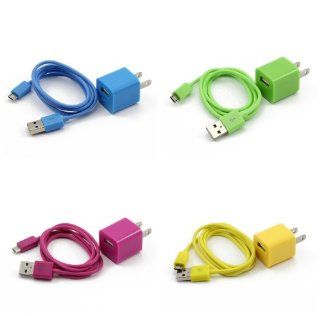 4X Colorful 2in1 US Plug Wall Charger Adapter + Micro USB Data Sync Charger Cable Cord for Samsung Galaxy S2 S3 i9100 i9300 S5830(Hot Pink, Green, Yellow, Sky Blue): Electronics